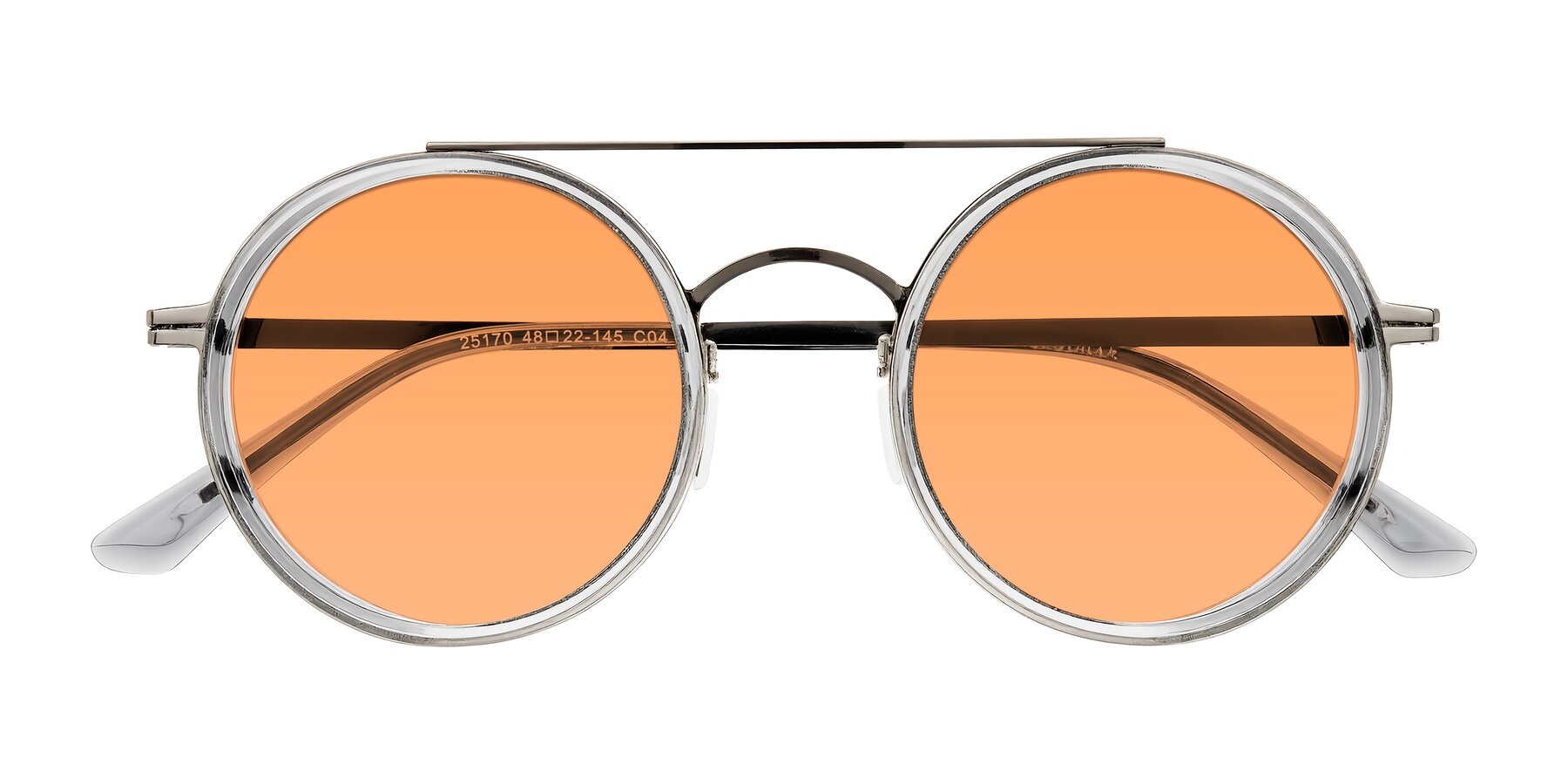 Folded Front of Lodovico in Transparent Gray with Medium Orange Tinted Lenses