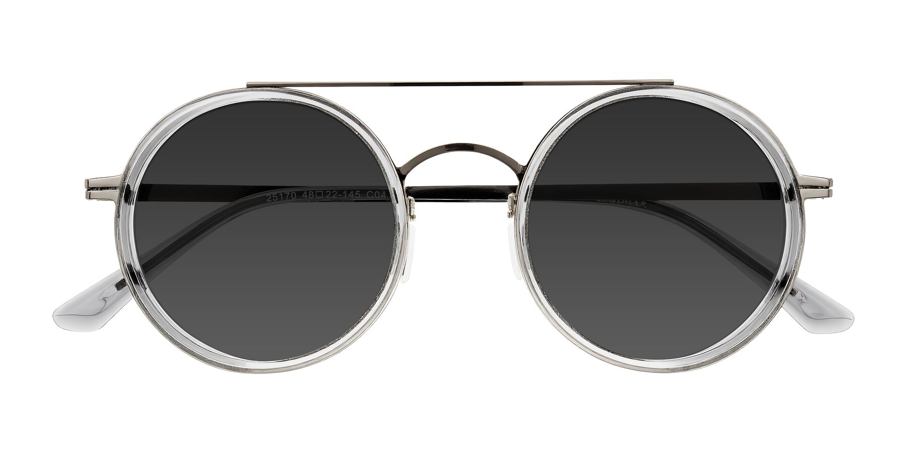 Folded Front of Lodovico in Transparent Gray with Gray Tinted Lenses