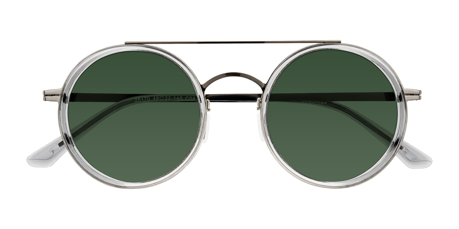 Folded Front of Lodovico in Transparent Gray with Green Tinted Lenses