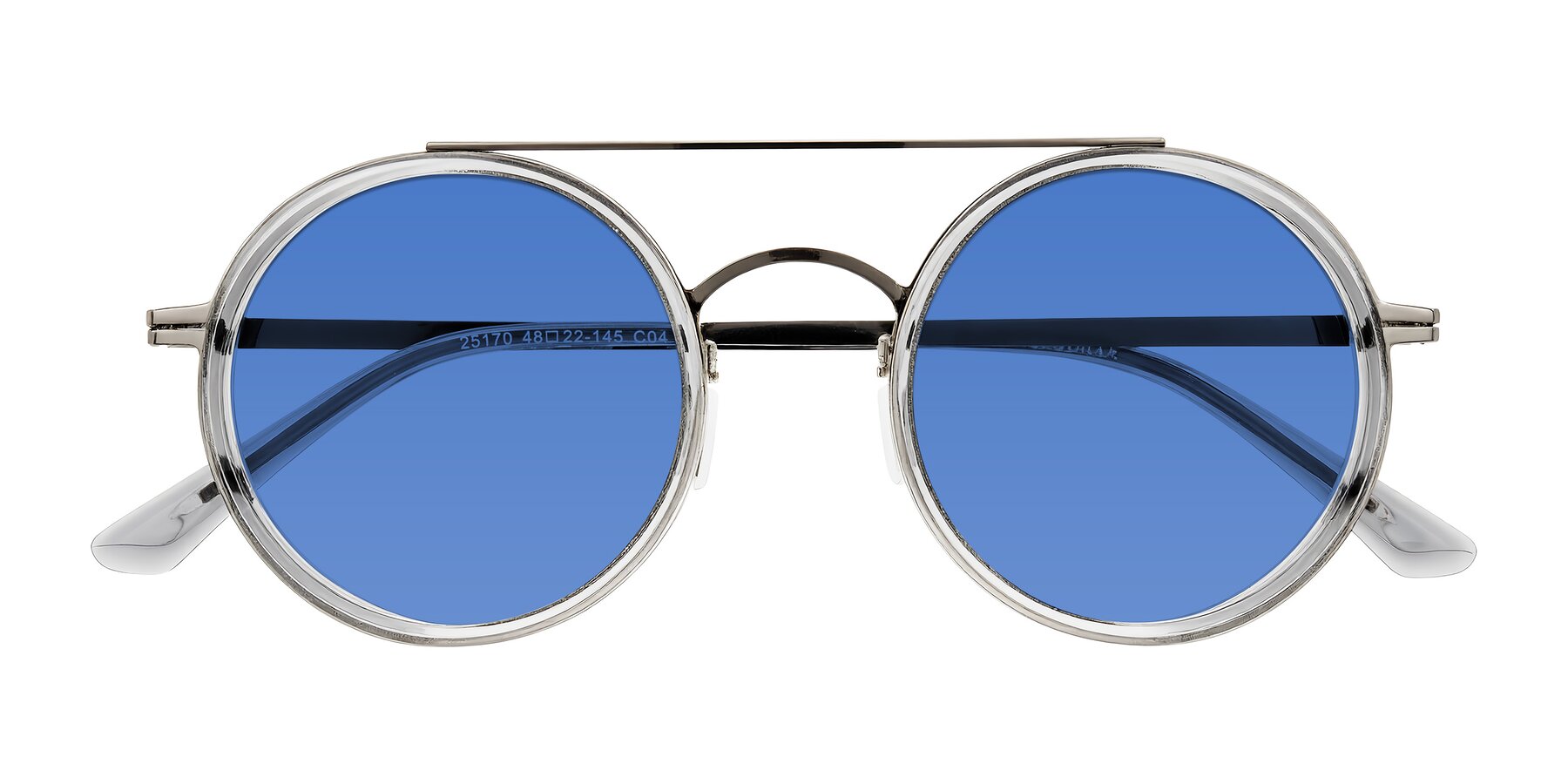 Folded Front of Lodovico in Transparent Gray with Blue Tinted Lenses