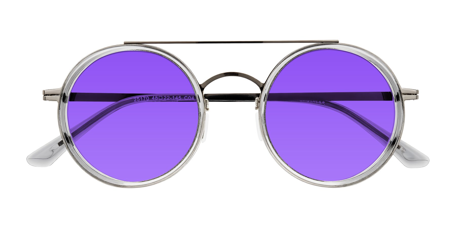 Folded Front of Lodovico in Transparent Gray with Purple Tinted Lenses