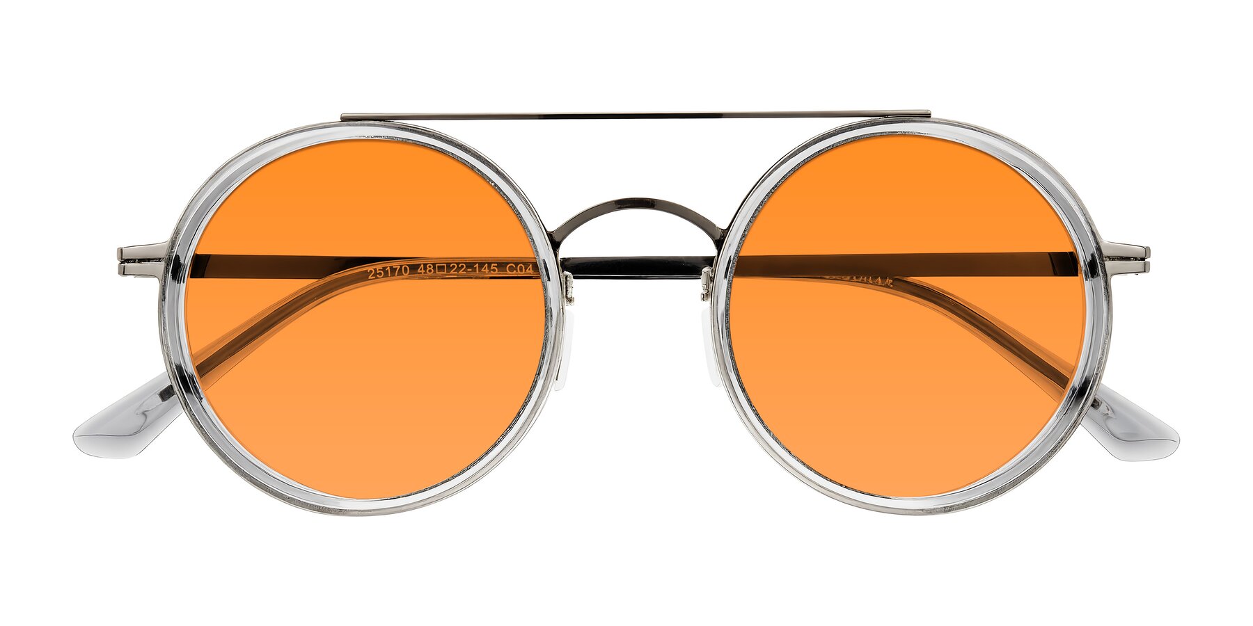 Folded Front of Lodovico in Transparent Gray with Orange Tinted Lenses