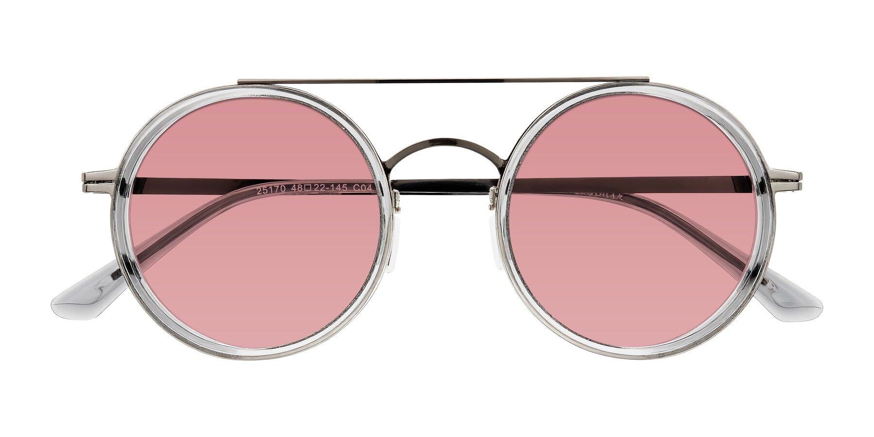 Folded Front of Lodovico in Transparent Gray with Medium Garnet Tinted Lenses
