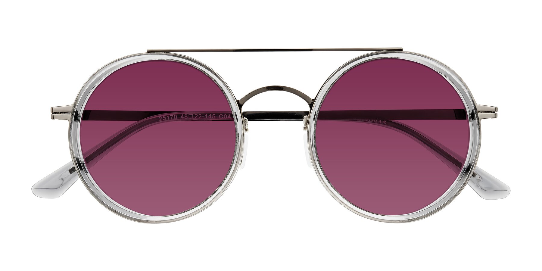 Folded Front of Lodovico in Transparent Gray with Wine Tinted Lenses