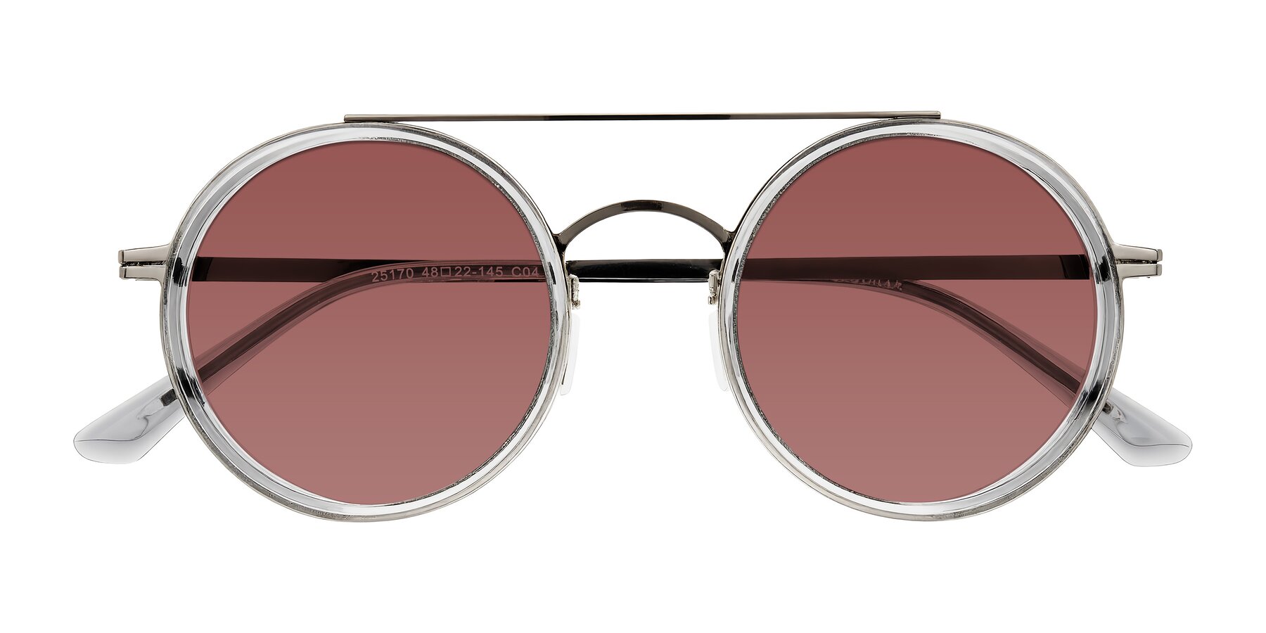 Folded Front of Lodovico in Transparent Gray with Garnet Tinted Lenses