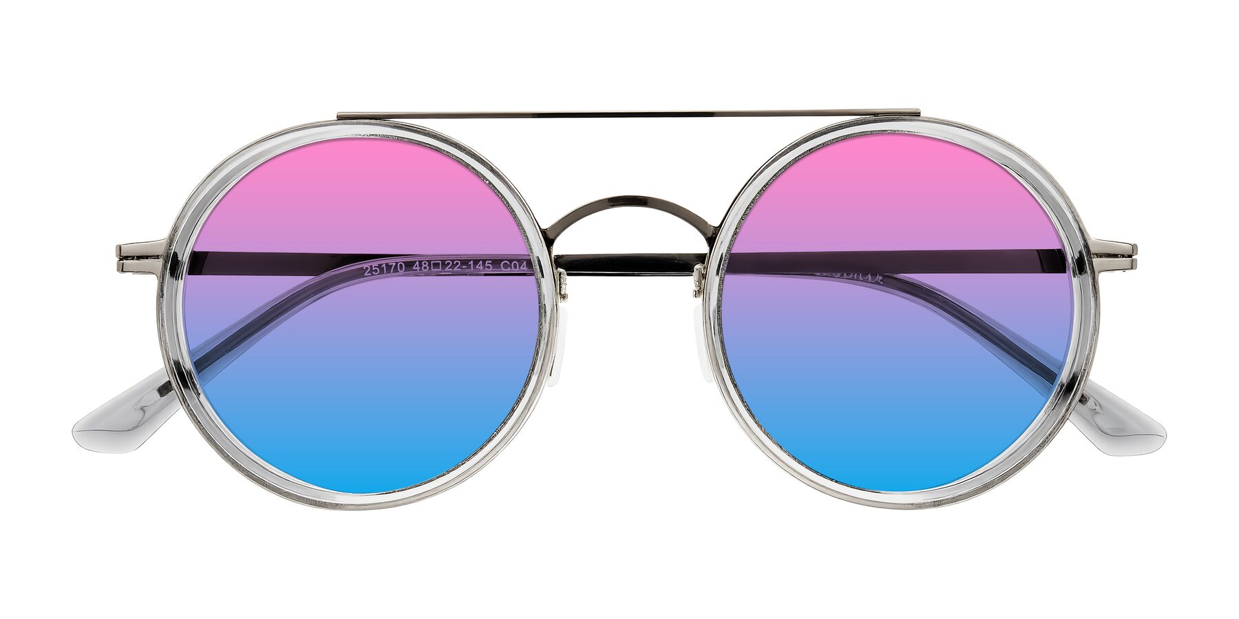 Folded Front of Lodovico in Transparent Gray with Pink / Blue Gradient Lenses
