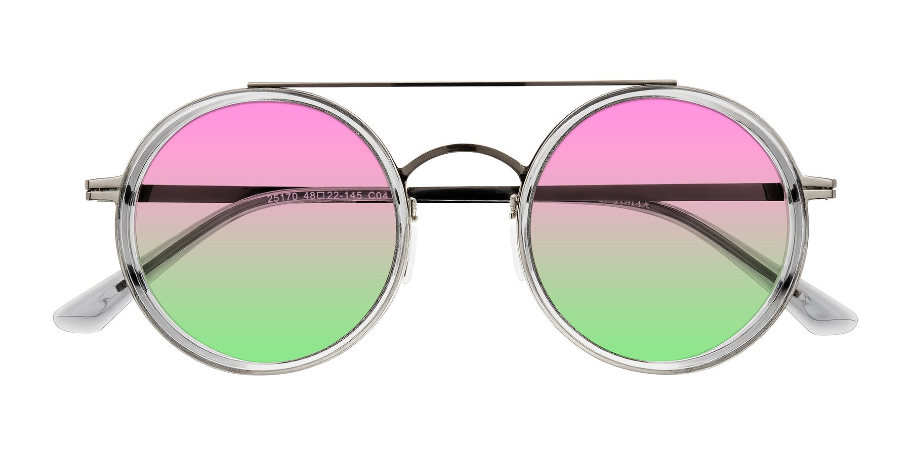 Folded Front of Lodovico in Transparent Gray with Pink / Green Gradient Lenses