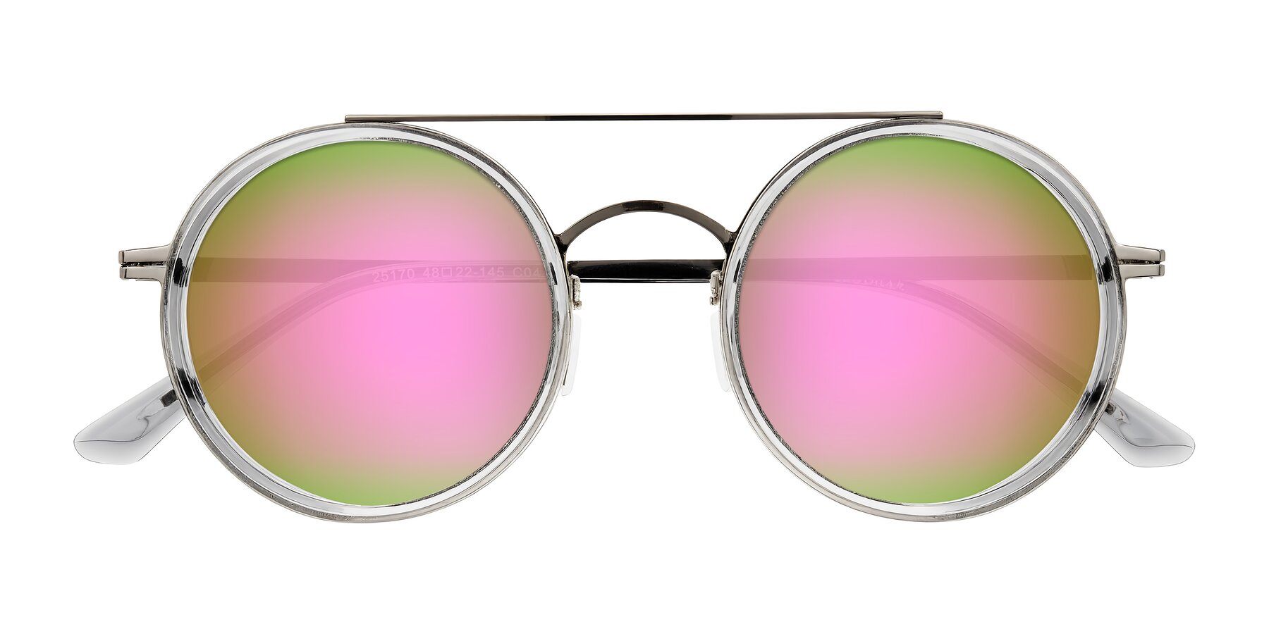 Folded Front of Lodovico in Transparent Gray with Pink Mirrored Lenses