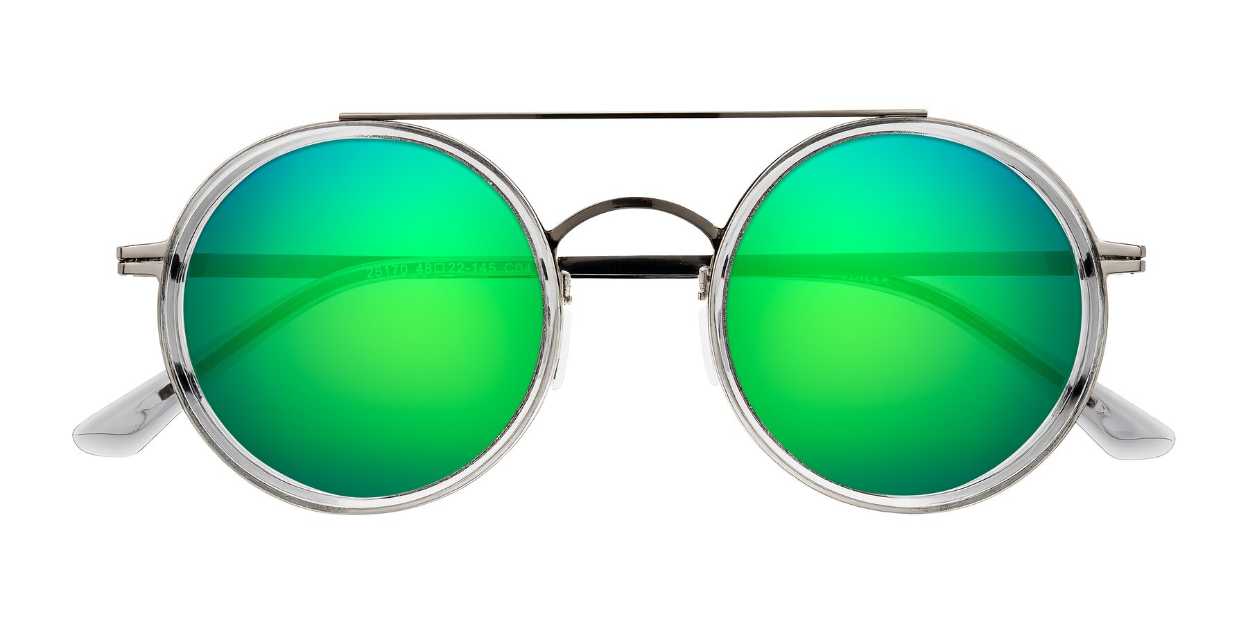 Folded Front of Lodovico in Transparent Gray with Green Mirrored Lenses