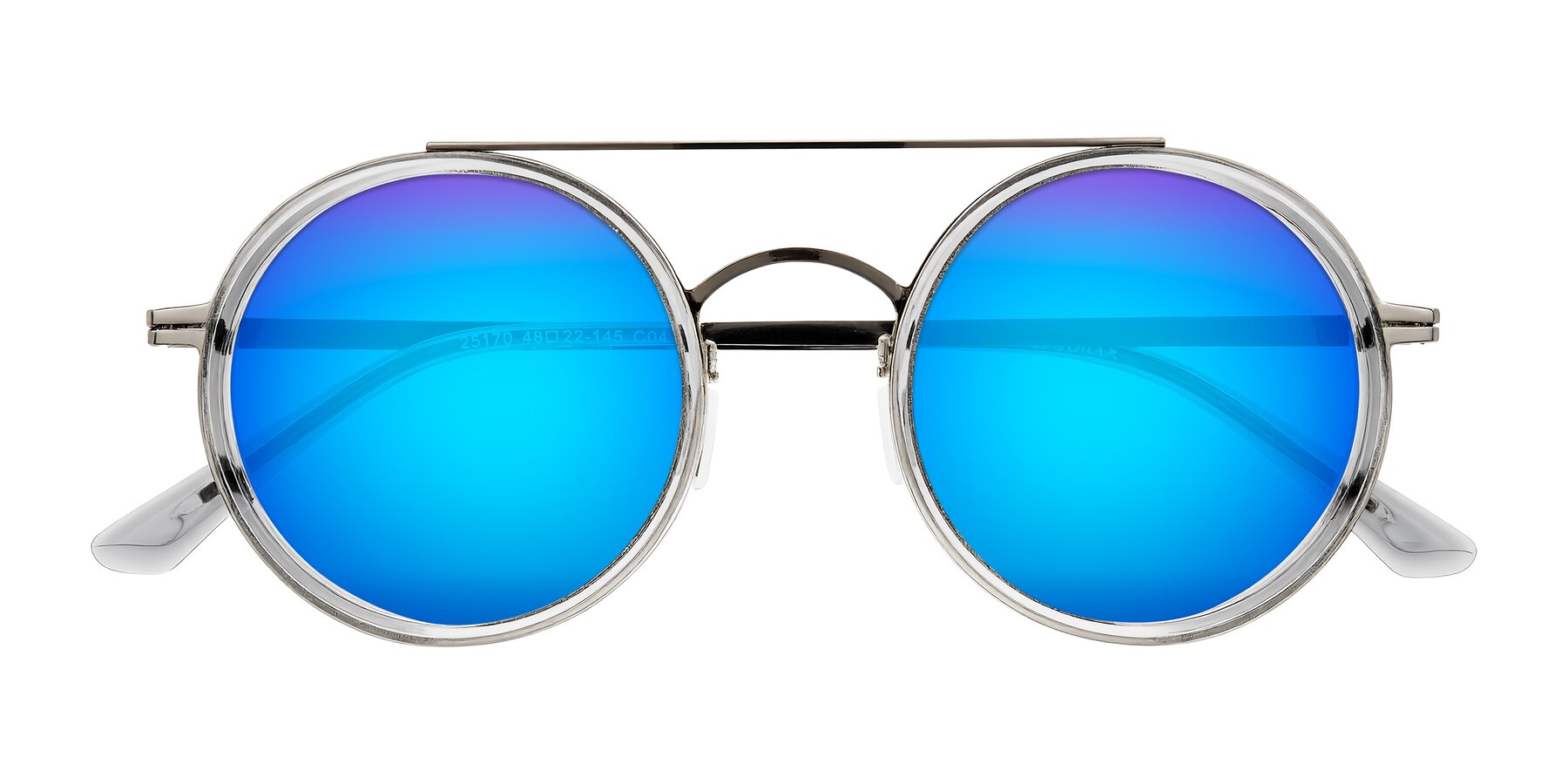 Folded Front of Lodovico in Transparent Gray with Blue Mirrored Lenses