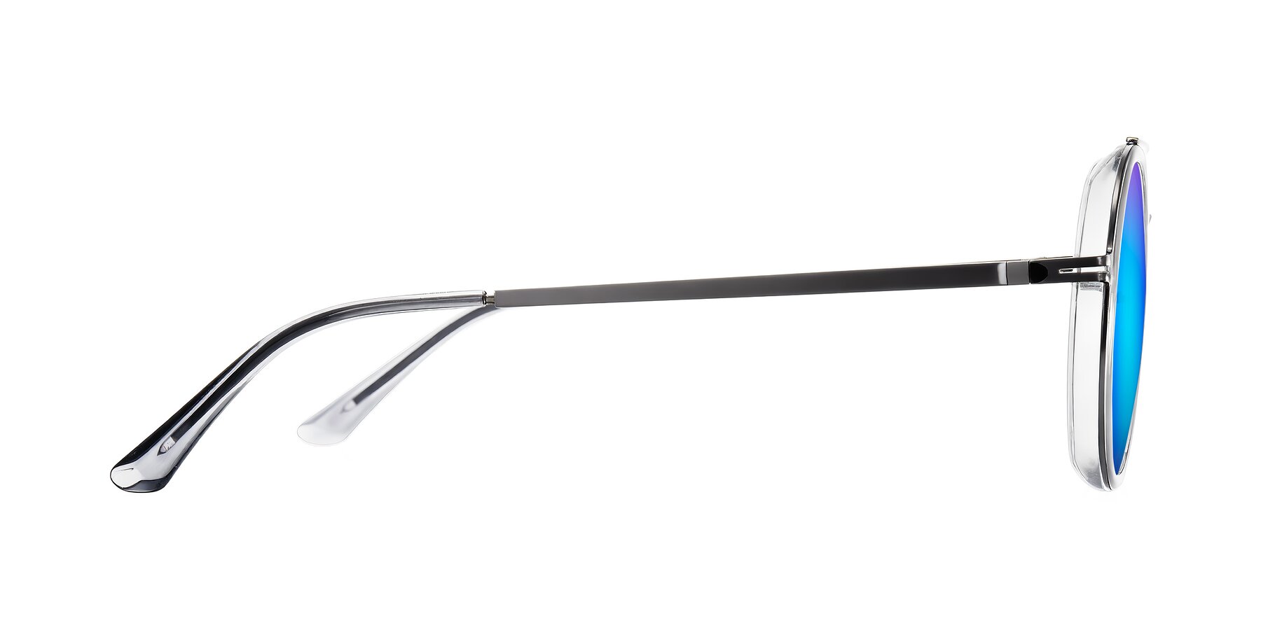 Side of Lodovico in Transparent Gray with Blue Mirrored Lenses