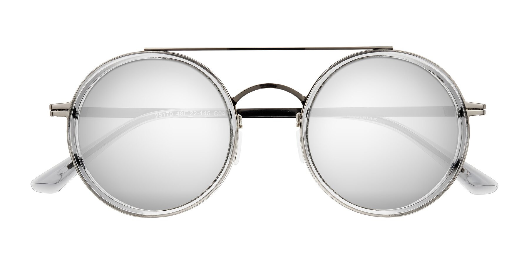 Folded Front of Lodovico in Transparent Gray with Silver Mirrored Lenses