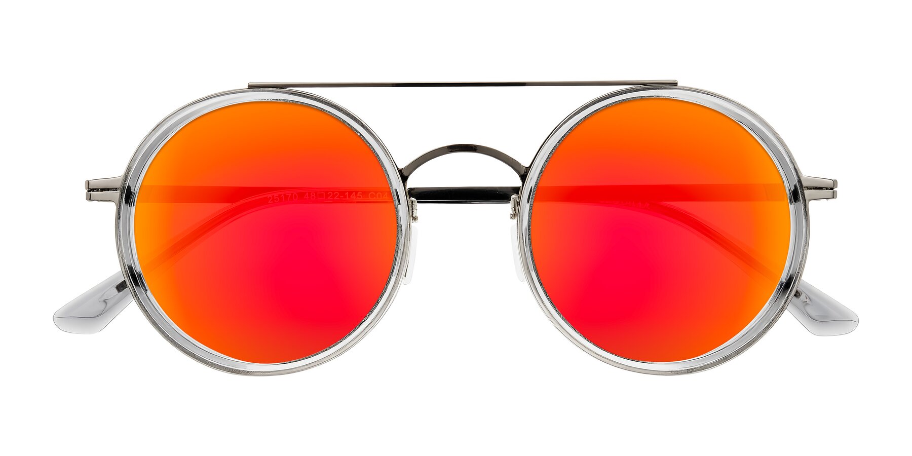 Folded Front of Lodovico in Transparent Gray with Red Gold Mirrored Lenses