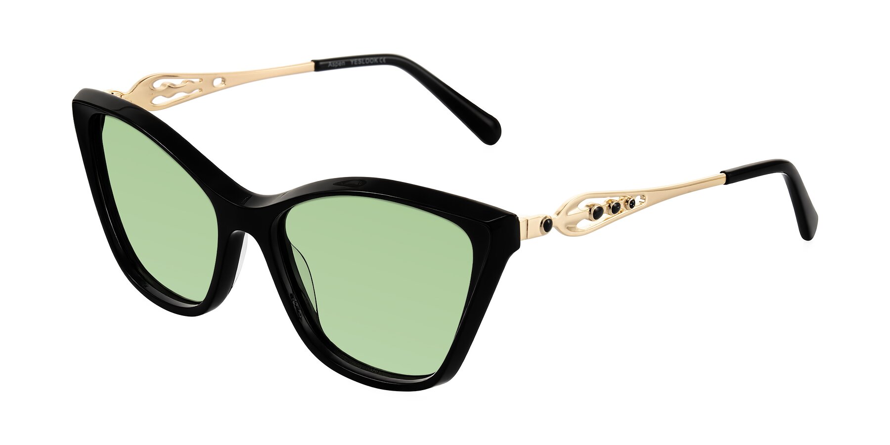 Angle of Aspen in Black with Medium Green Tinted Lenses