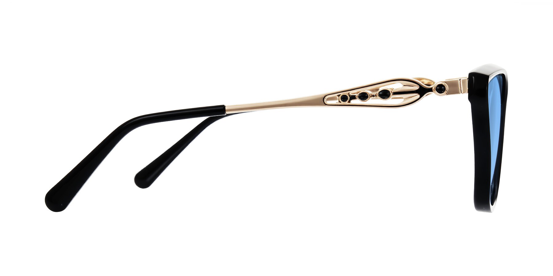 Side of Aspen in Black with Medium Blue Tinted Lenses