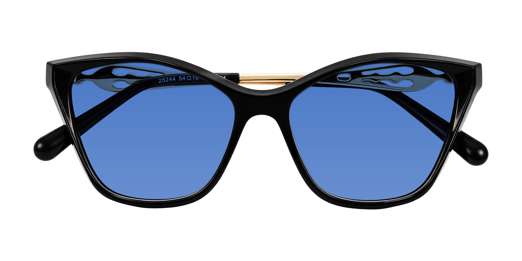 Folded Front of Aspen in Black with Blue Tinted Lenses