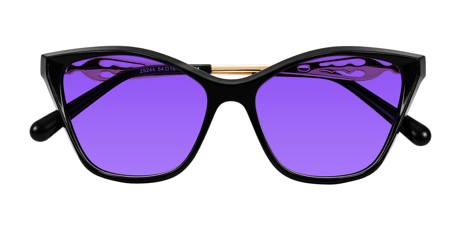 Folded Front of Aspen in Black with Purple Tinted Lenses