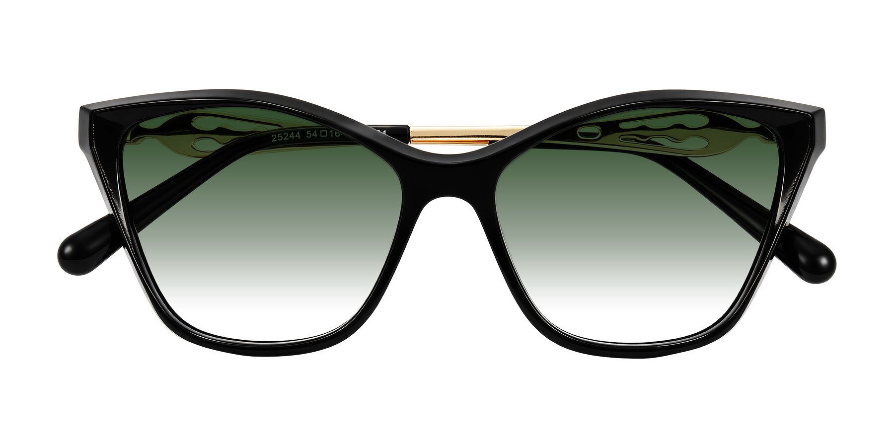 Folded Front of Aspen in Black with Green Gradient Lenses