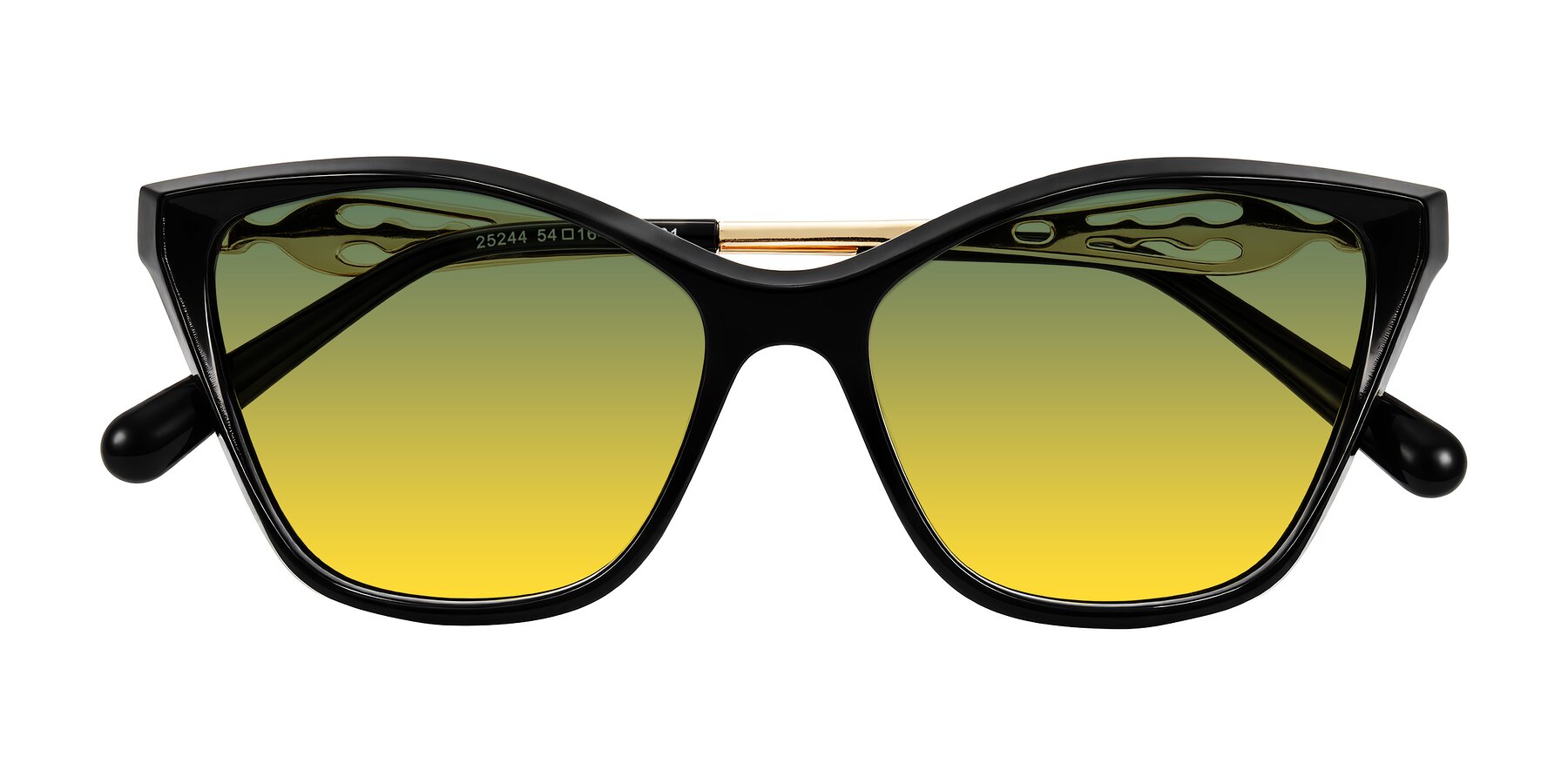 Folded Front of Aspen in Black with Green / Yellow Gradient Lenses