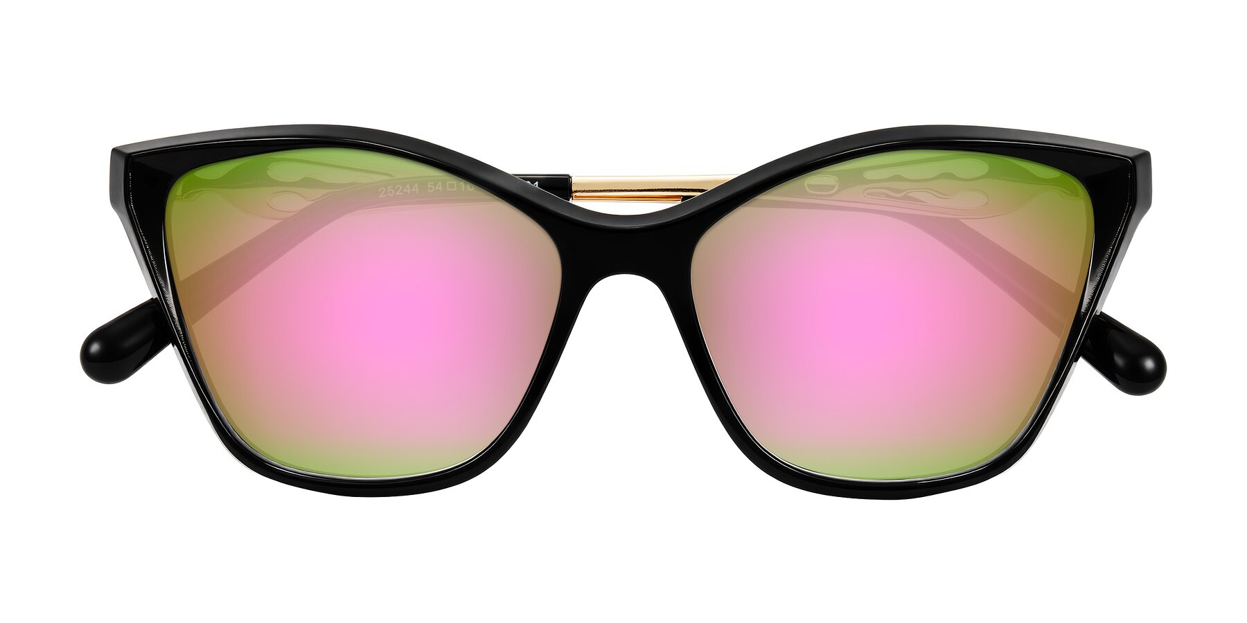 Folded Front of Aspen in Black with Pink Mirrored Lenses