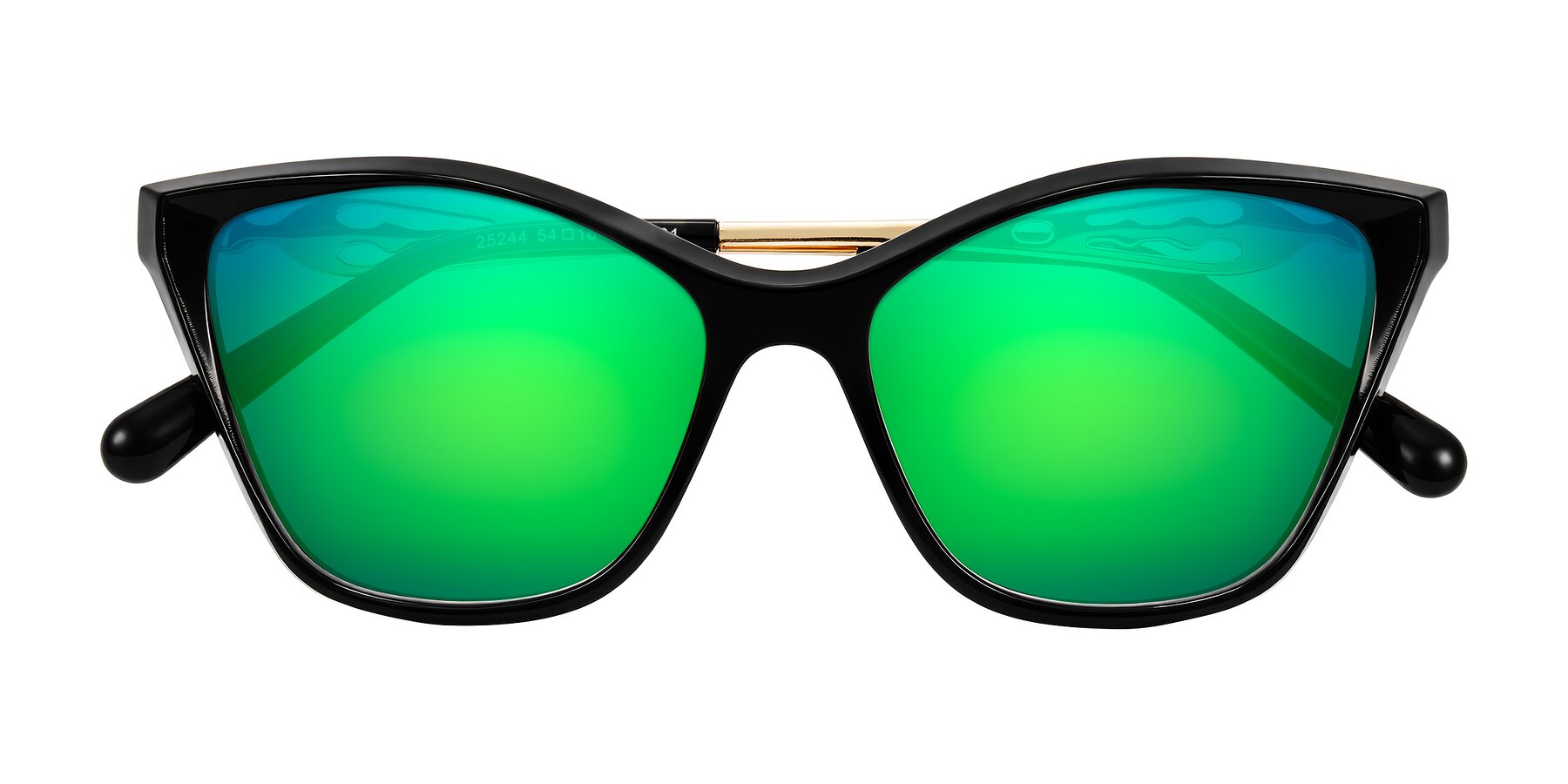 Folded Front of Aspen in Black with Green Mirrored Lenses
