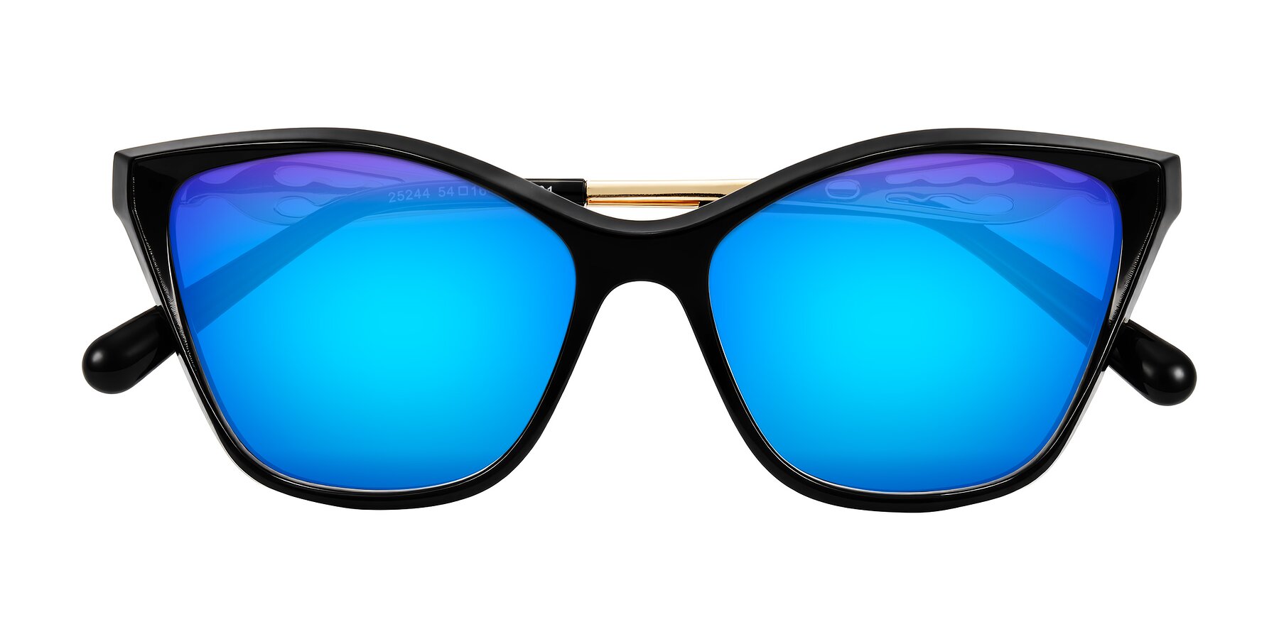 Folded Front of Aspen in Black with Blue Mirrored Lenses