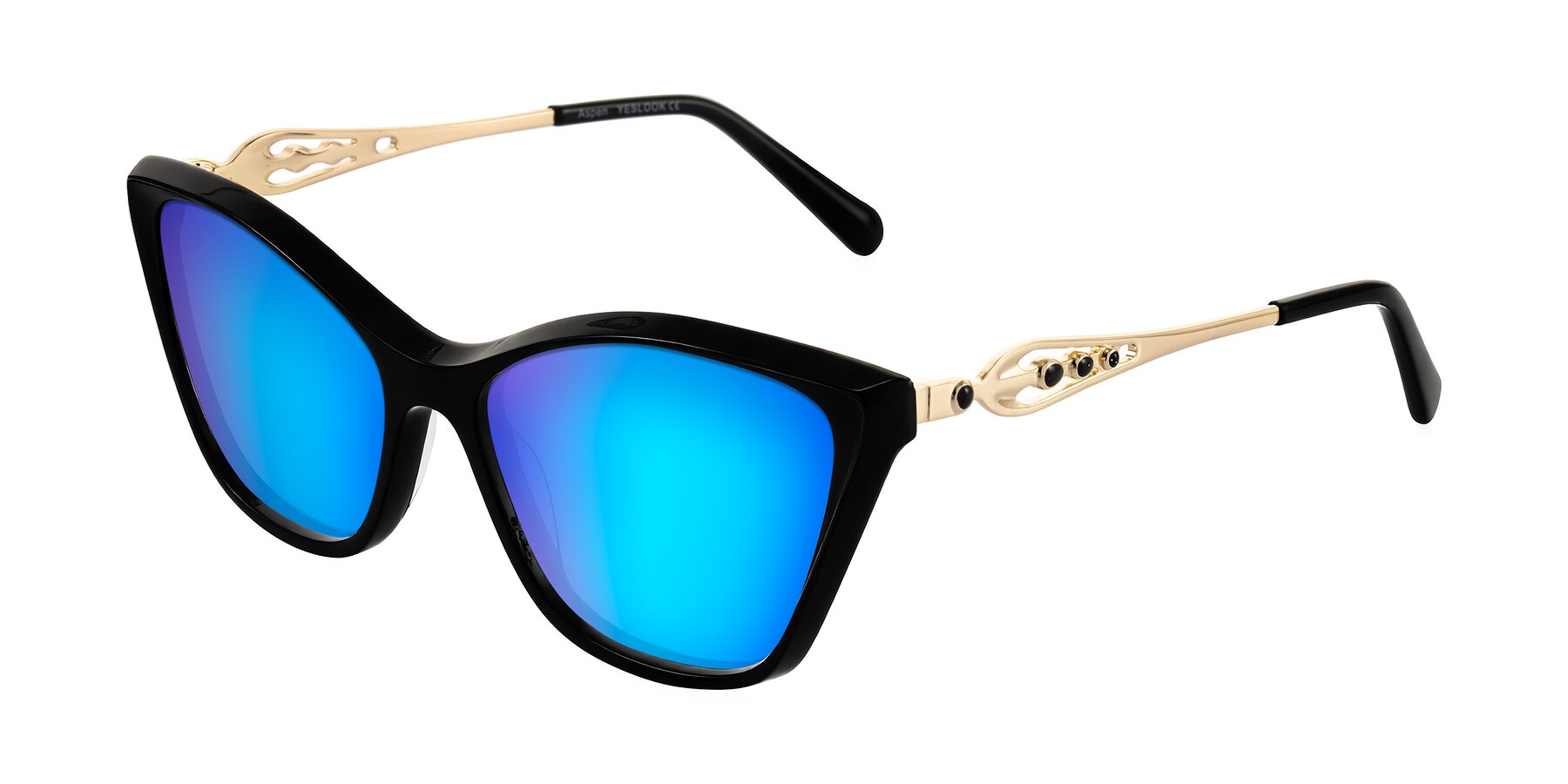Angle of Aspen in Black with Blue Mirrored Lenses