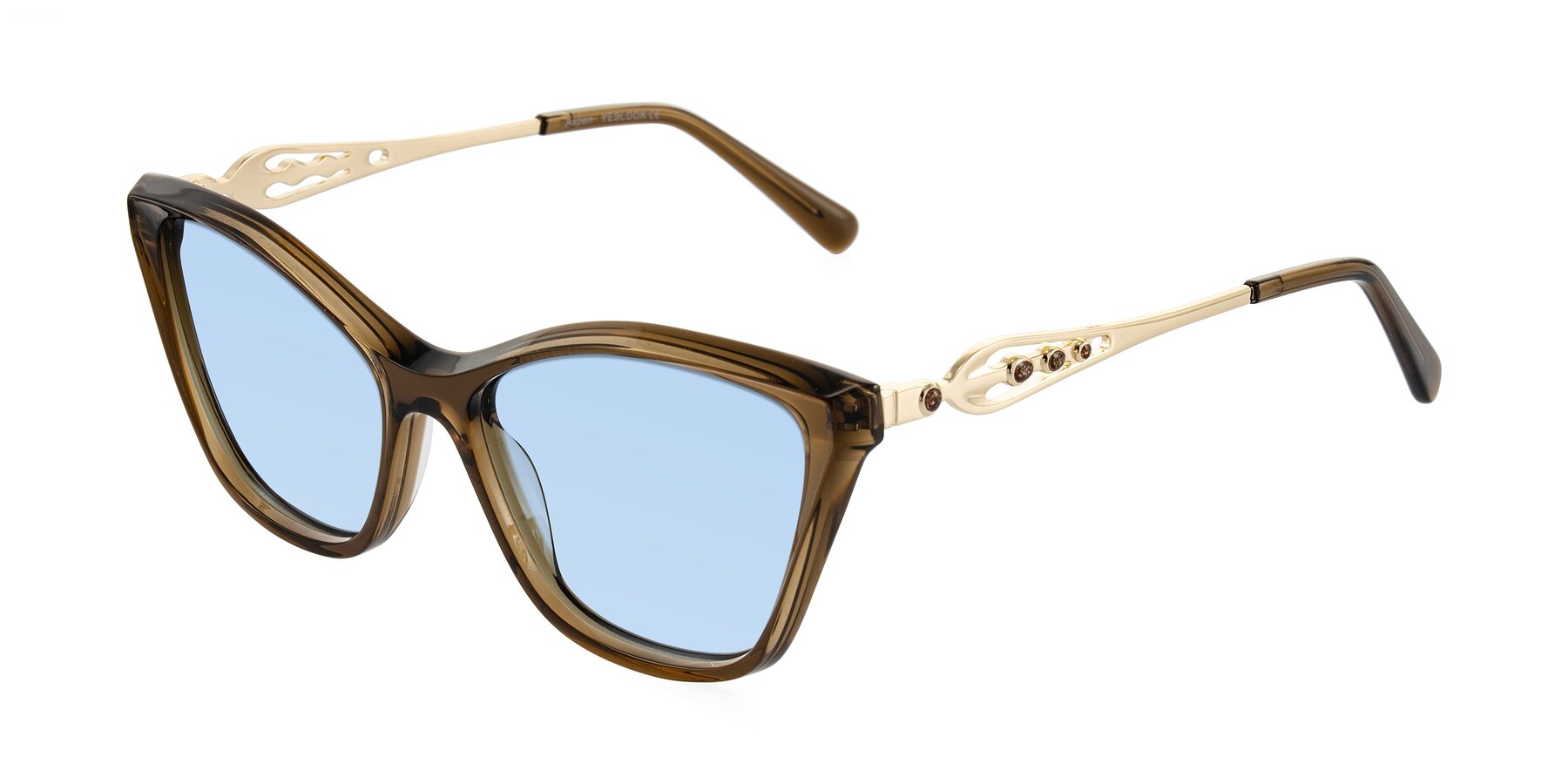 Angle of Aspen in Transparent Brown with Light Blue Tinted Lenses