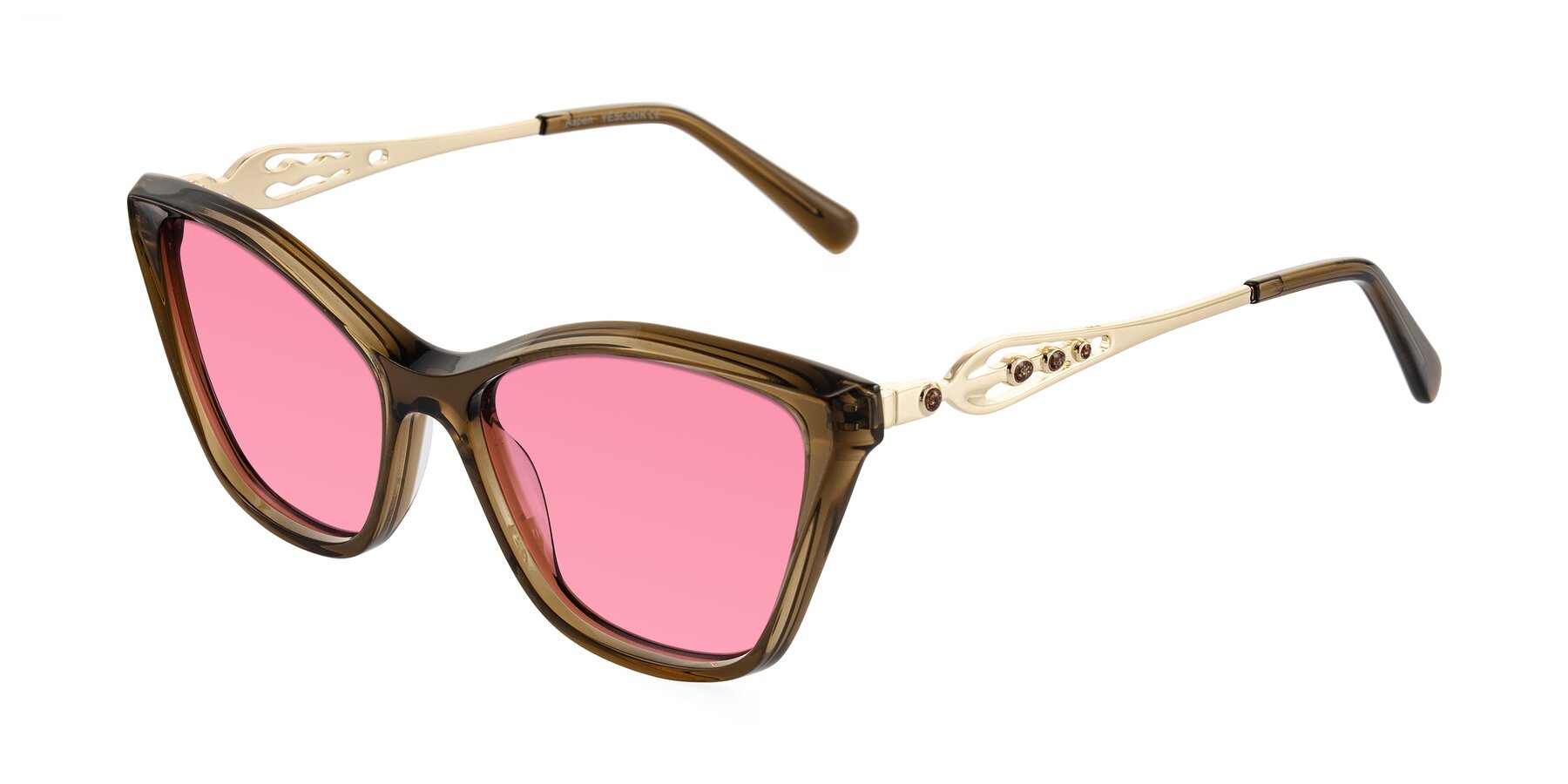 Angle of Aspen in Transparent Brown with Pink Tinted Lenses