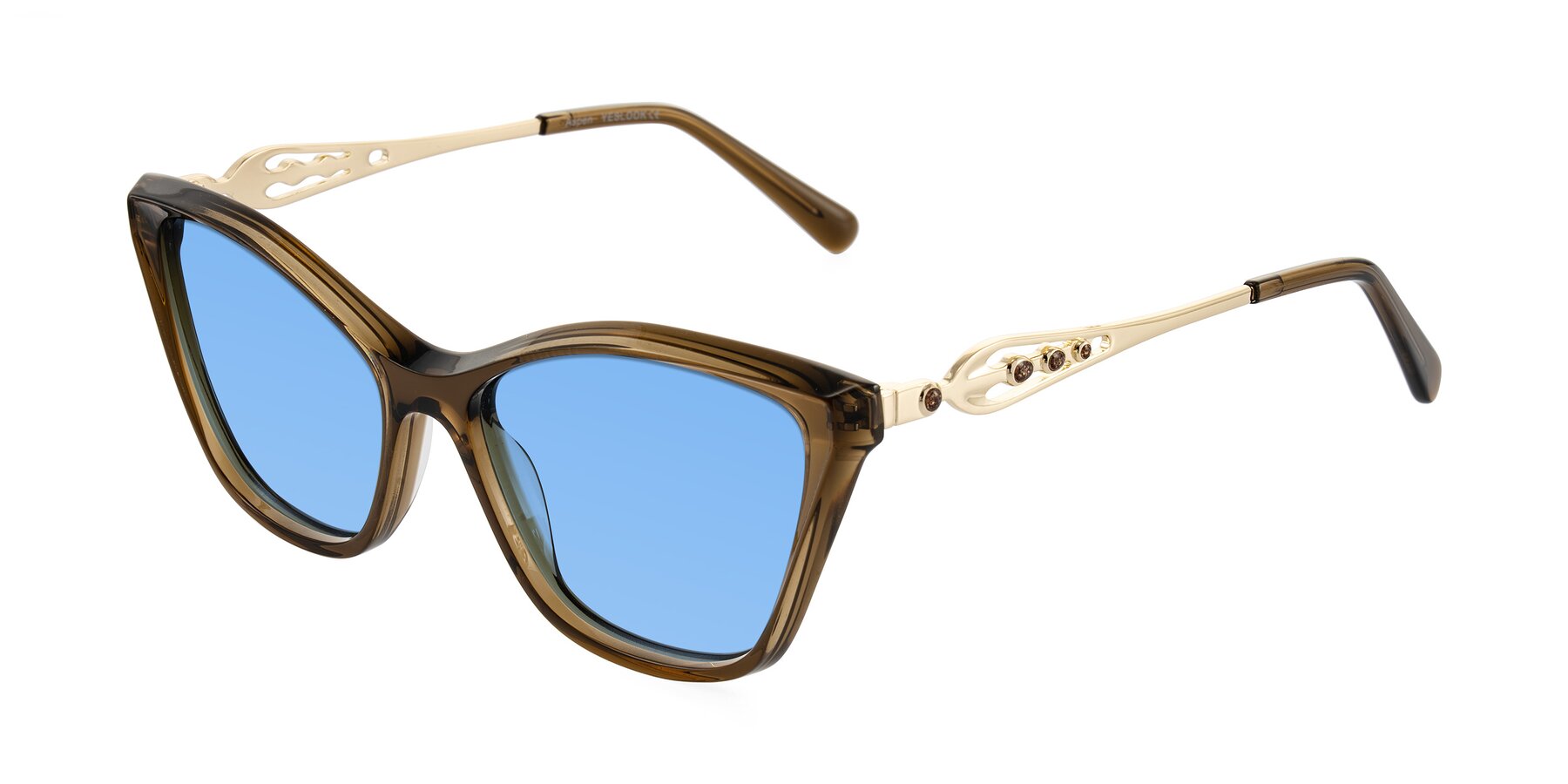 Angle of Aspen in Transparent Brown with Medium Blue Tinted Lenses