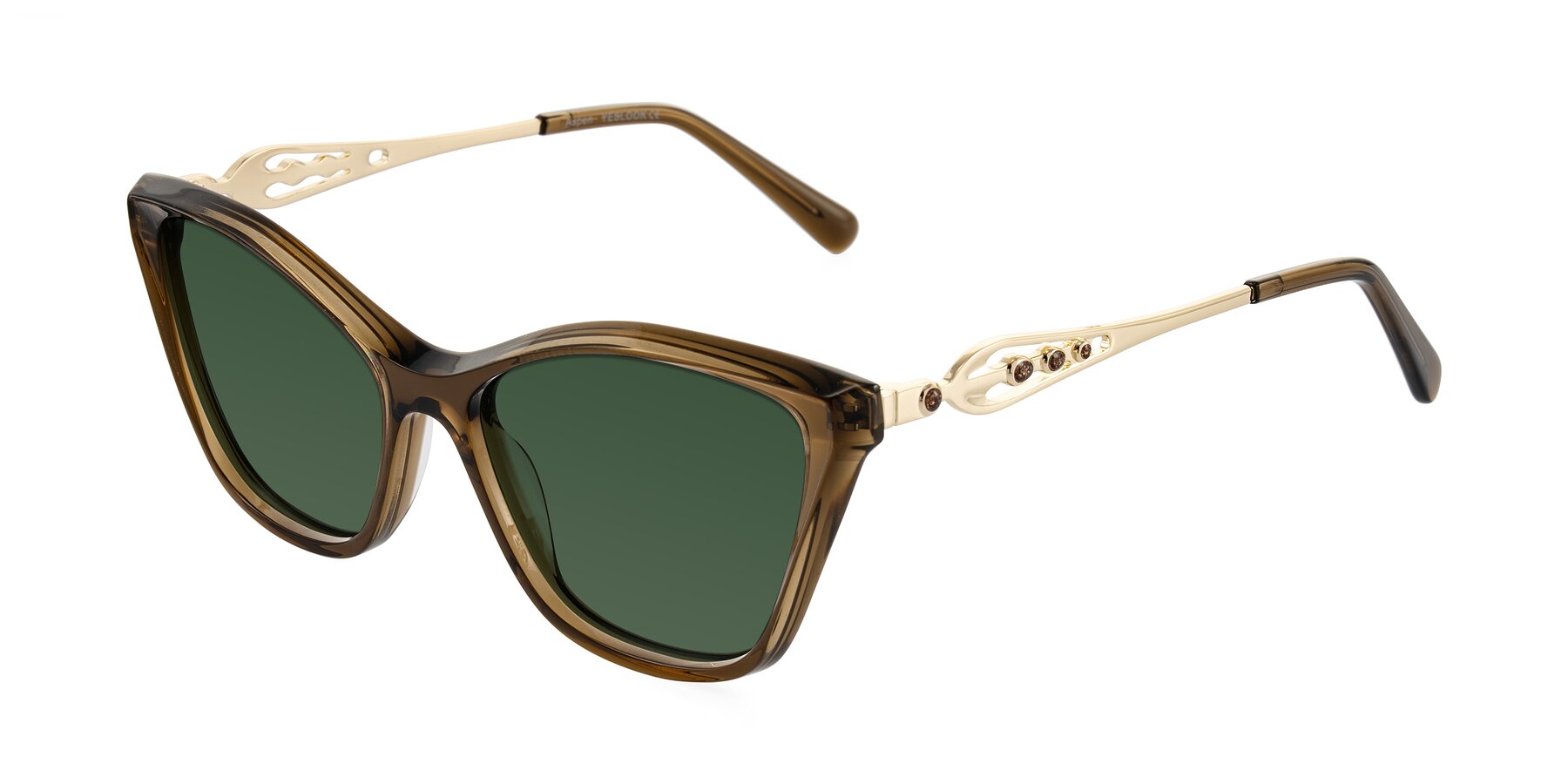 Angle of Aspen in Transparent Brown with Green Tinted Lenses
