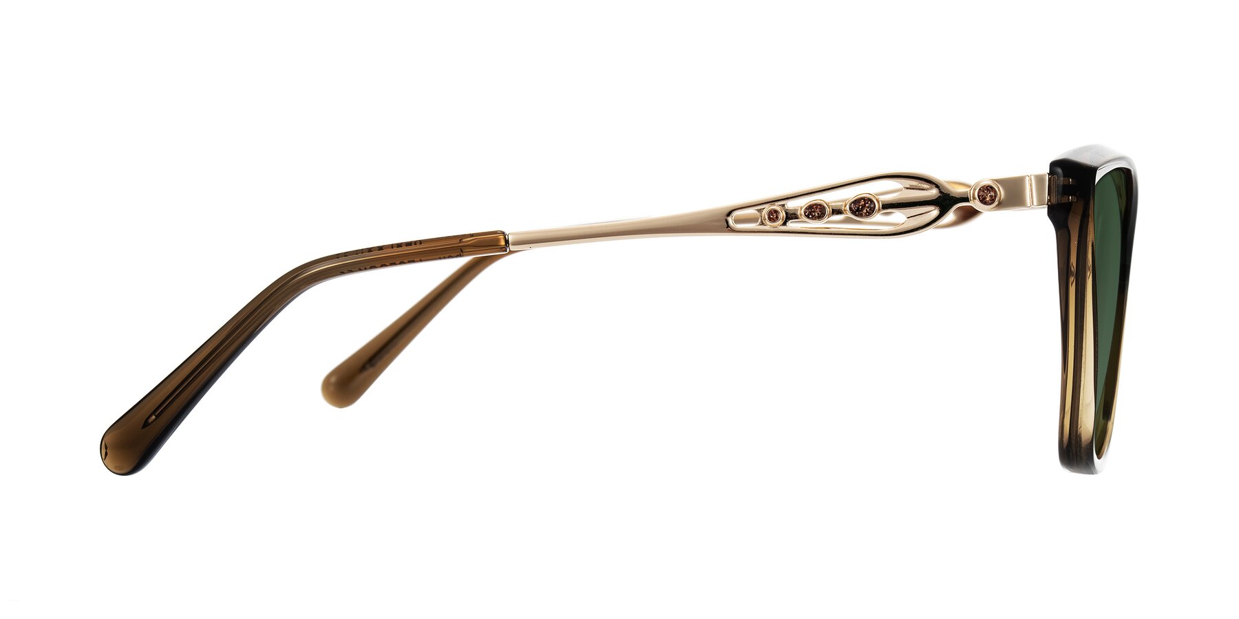 Side of Aspen in Transparent Brown with Green Tinted Lenses