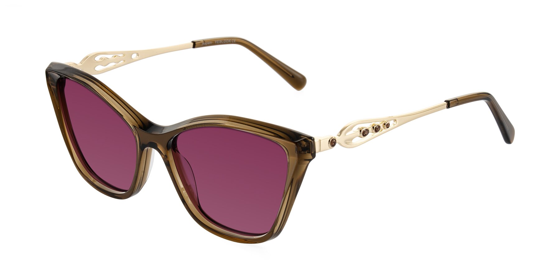 Angle of Aspen in Transparent Brown with Wine Tinted Lenses