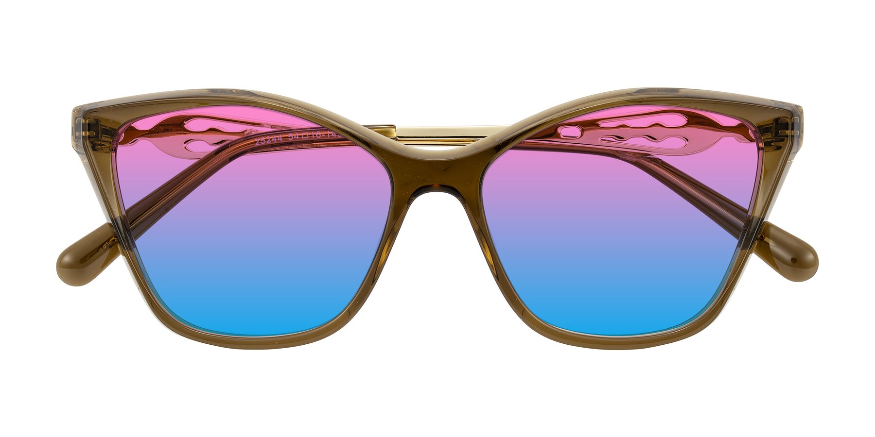 Folded Front of Aspen in Transparent Brown with Pink / Blue Gradient Lenses