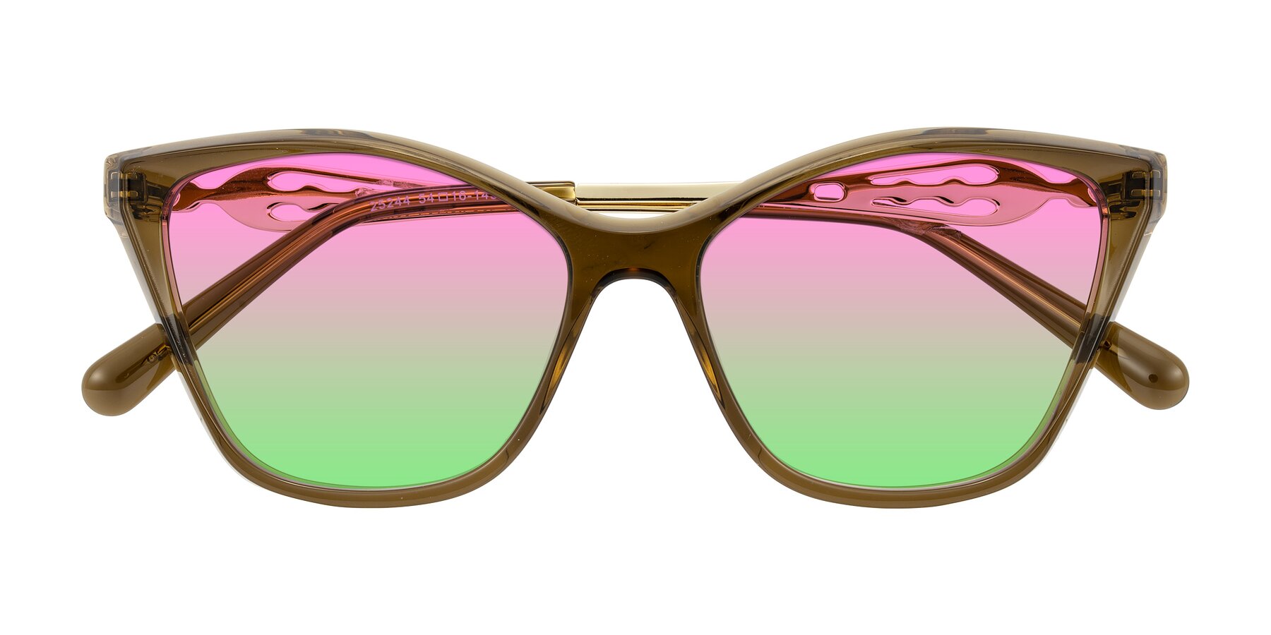 Folded Front of Aspen in Transparent Brown with Pink / Green Gradient Lenses