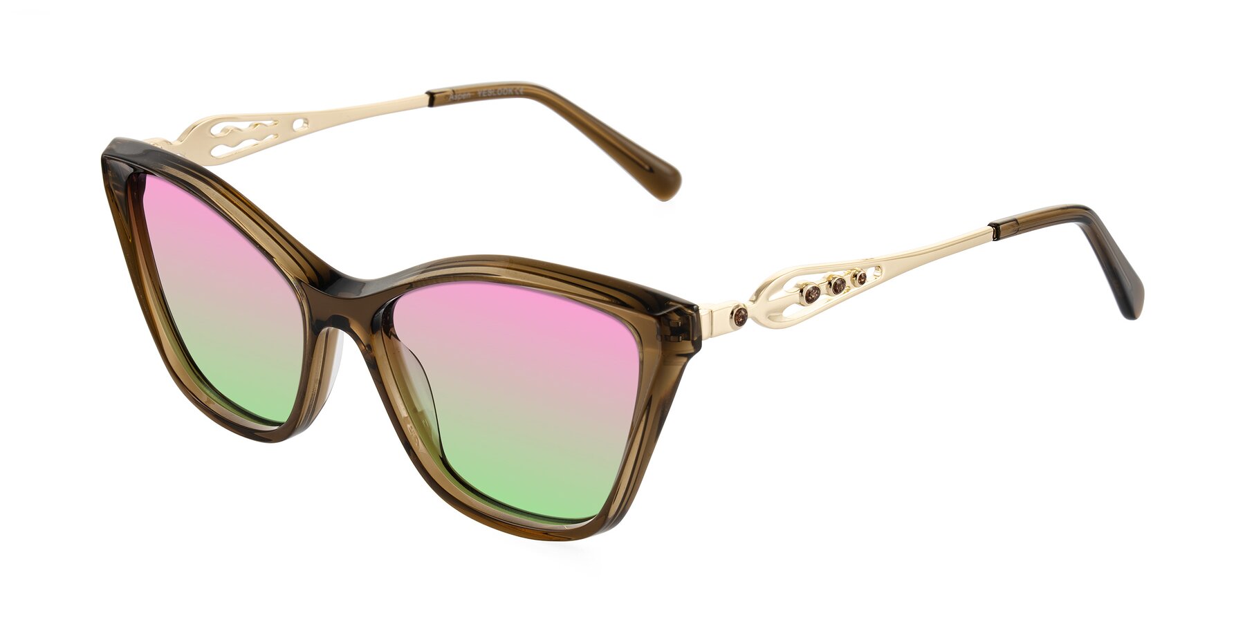 Angle of Aspen in Transparent Brown with Pink / Green Gradient Lenses