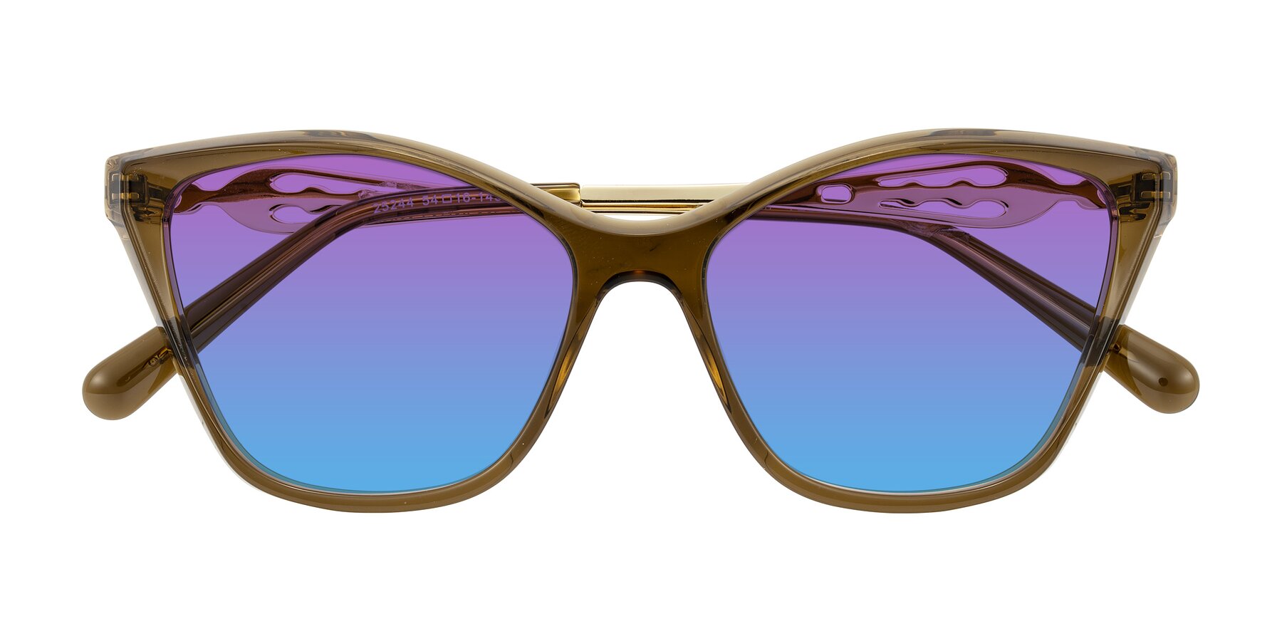Folded Front of Aspen in Transparent Brown with Purple / Blue Gradient Lenses