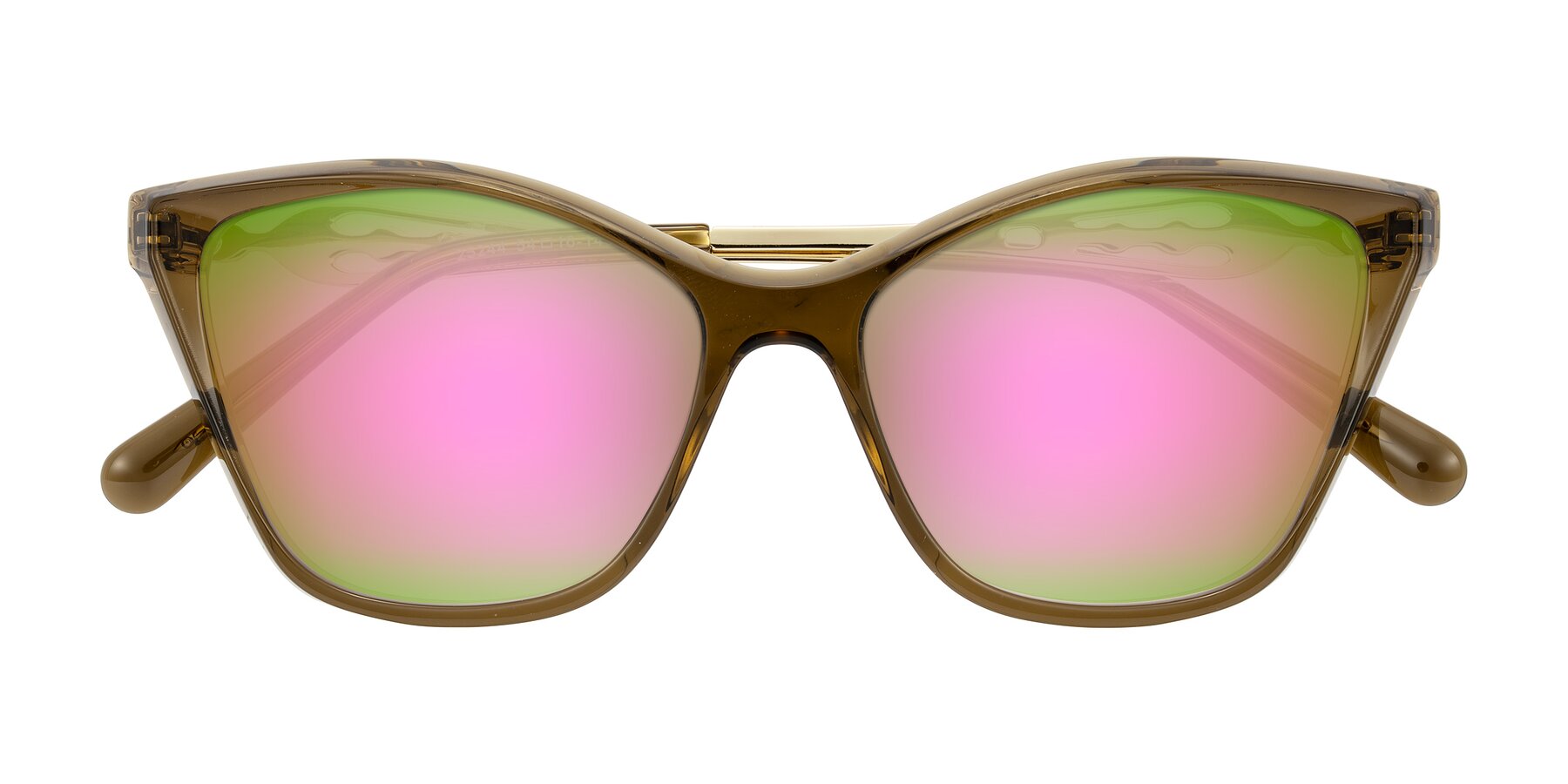 Folded Front of Aspen in Transparent Brown with Pink Mirrored Lenses