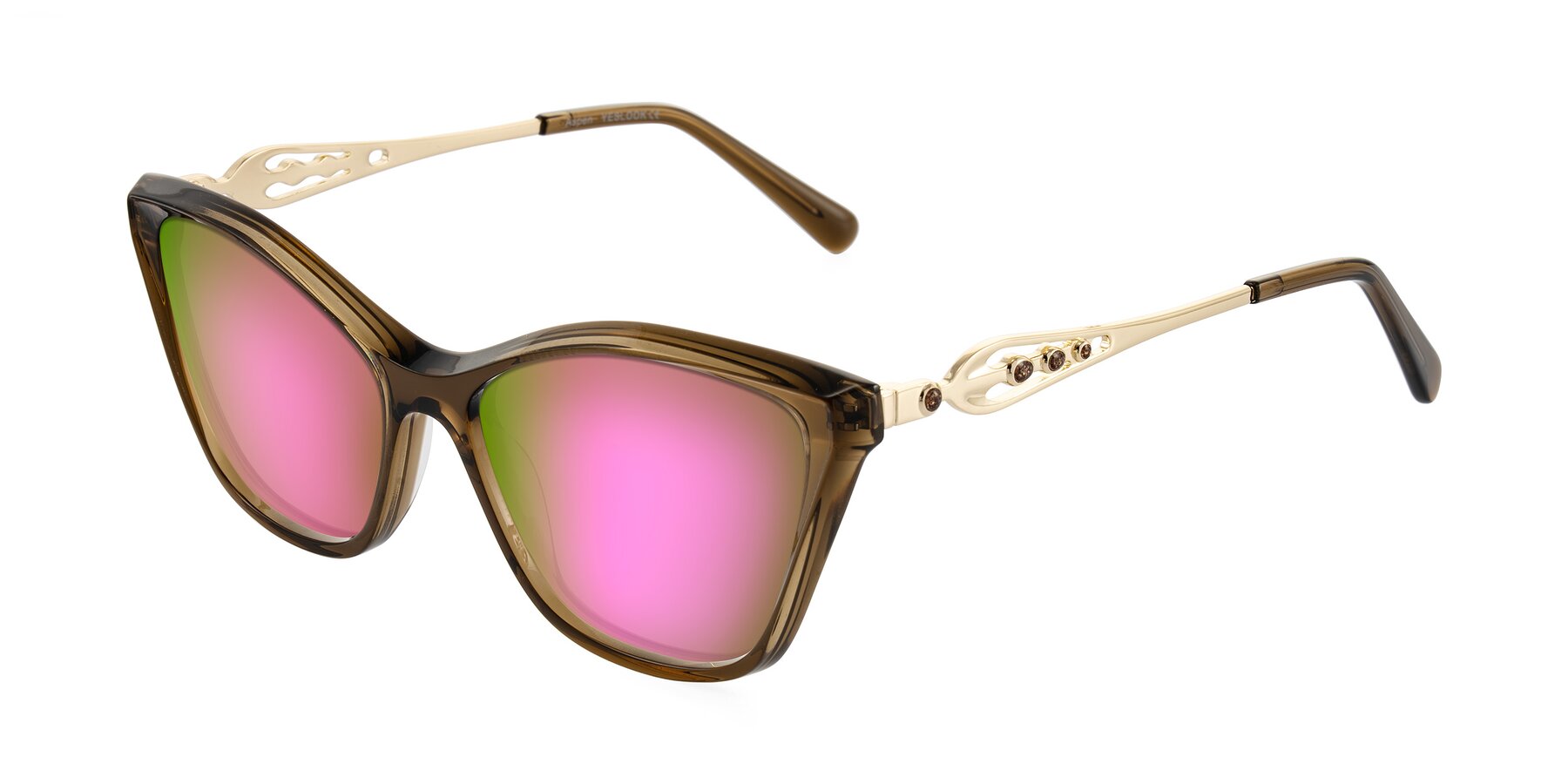 Angle of Aspen in Transparent Brown with Pink Mirrored Lenses