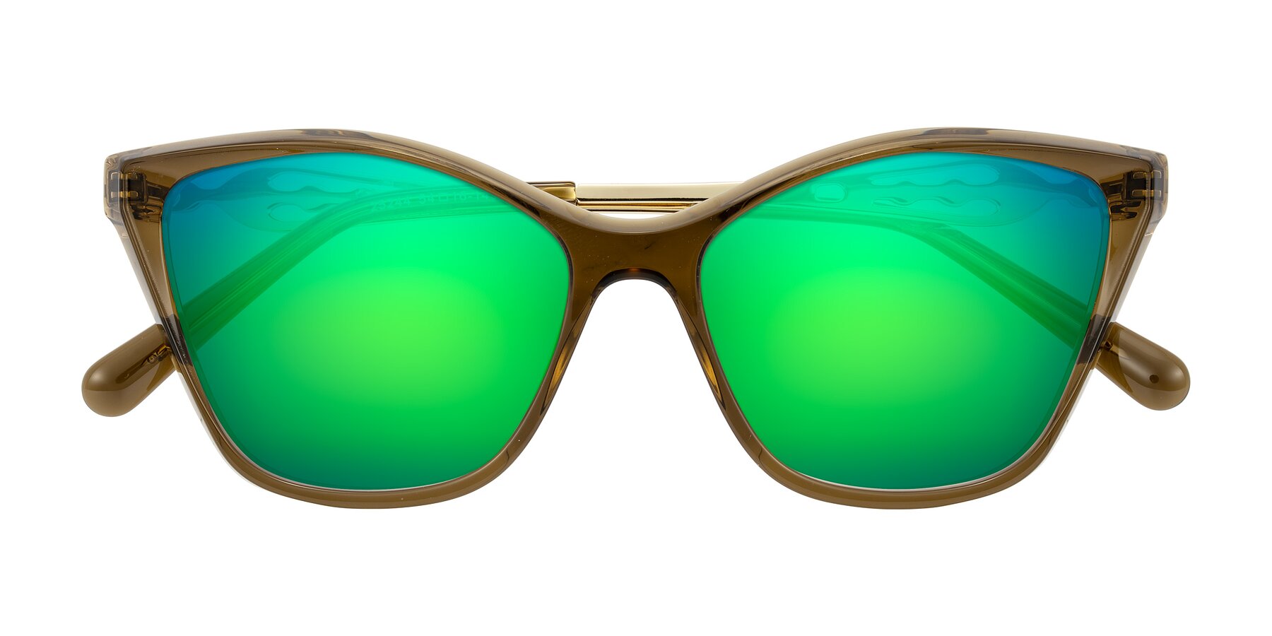 Folded Front of Aspen in Transparent Brown with Green Mirrored Lenses