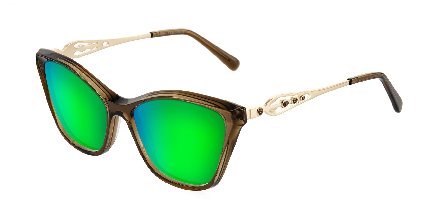 Angle of Aspen in Transparent Brown with Green Mirrored Lenses