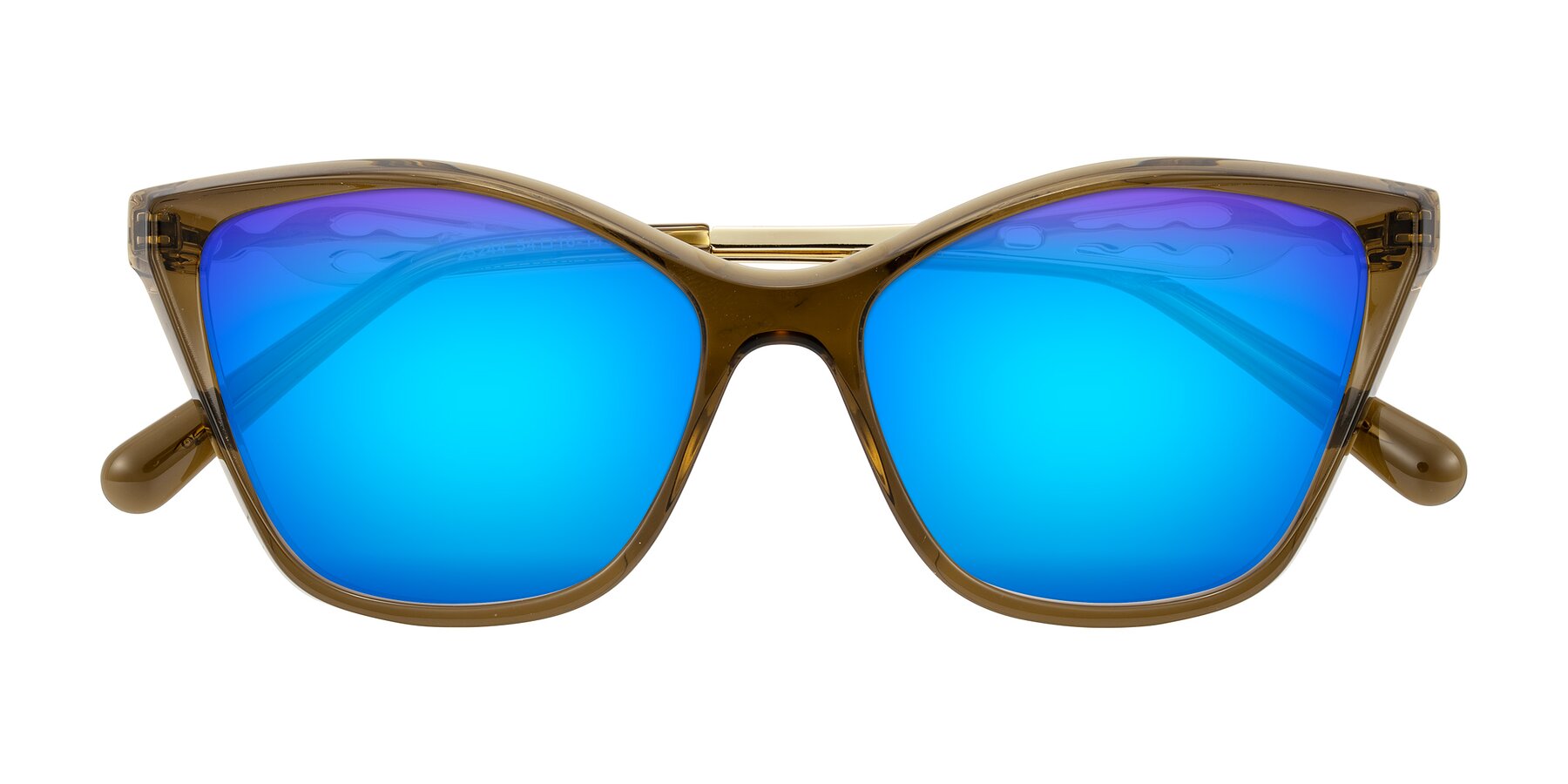 Folded Front of Aspen in Transparent Brown with Blue Mirrored Lenses