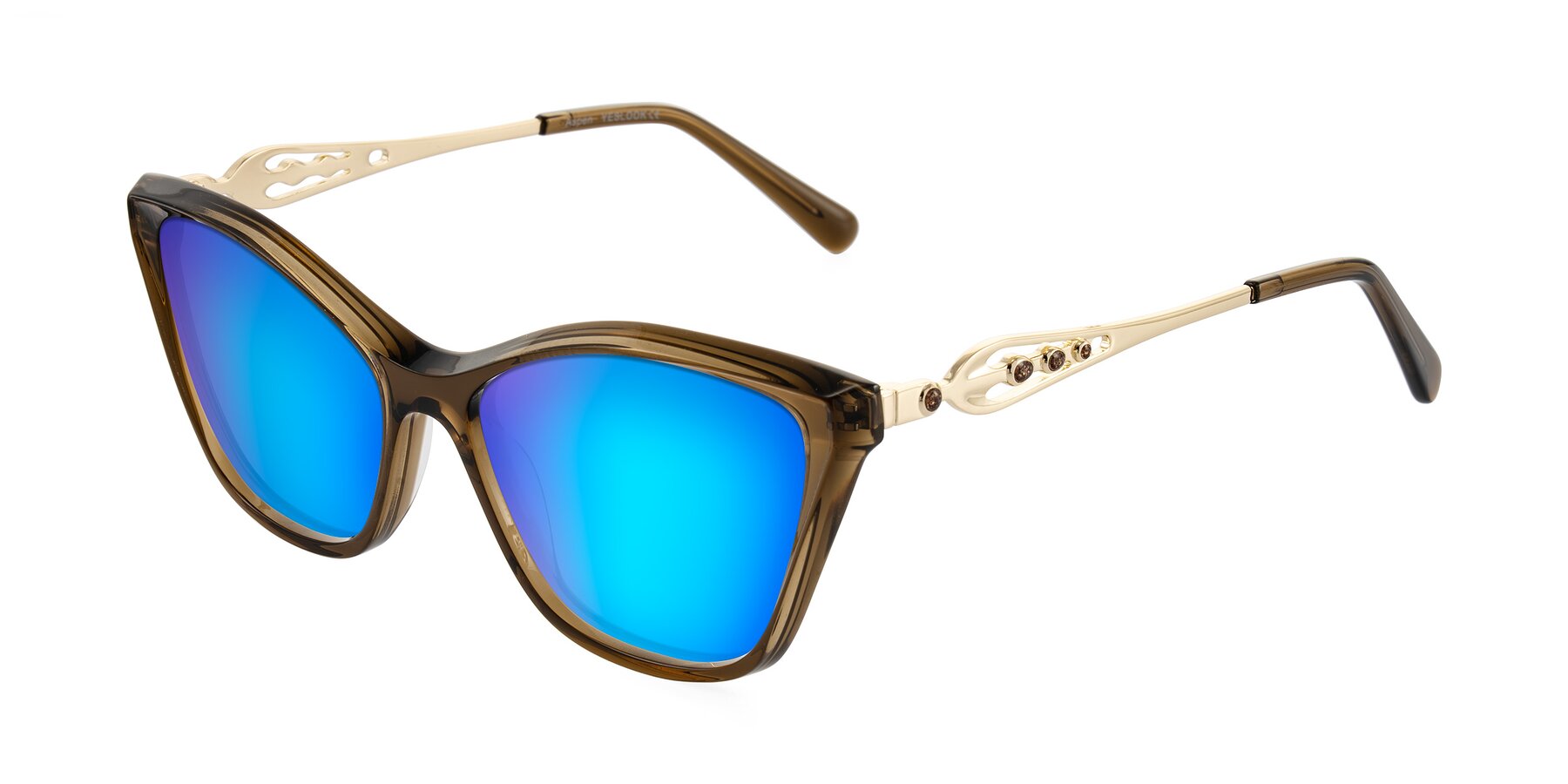 Angle of Aspen in Transparent Brown with Blue Mirrored Lenses