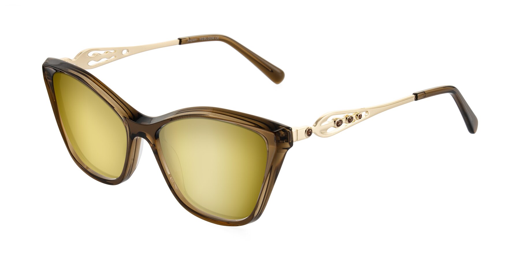 Angle of Aspen in Transparent Brown with Gold Mirrored Lenses