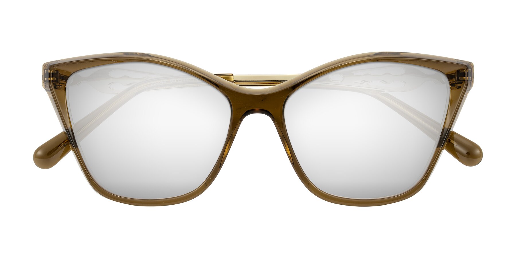 Folded Front of Aspen in Transparent Brown with Silver Mirrored Lenses