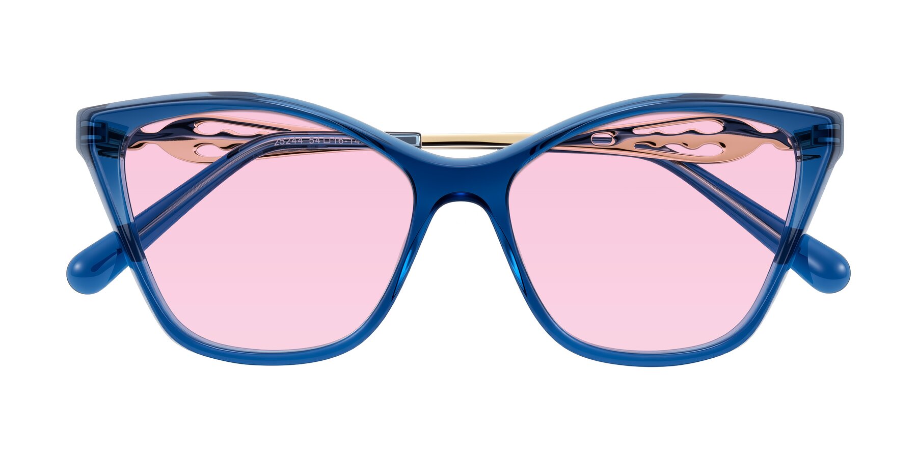 Folded Front of Aspen in Transparent Blue with Light Pink Tinted Lenses