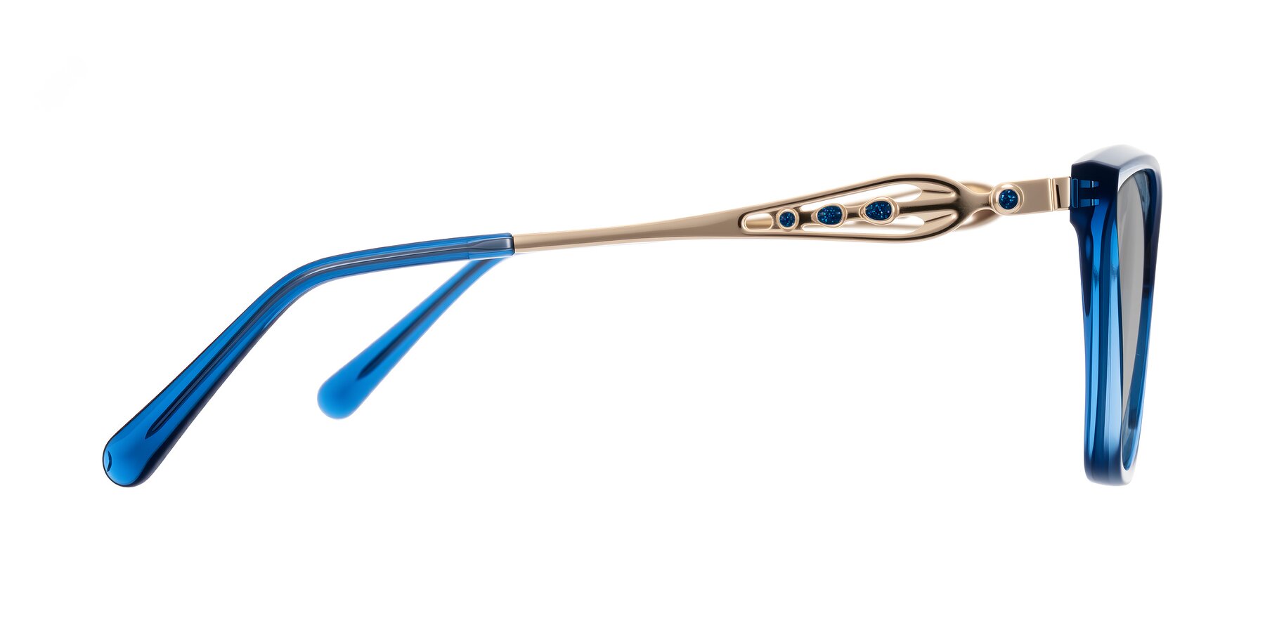 Side of Aspen in Transparent Blue with Light Gray Tinted Lenses