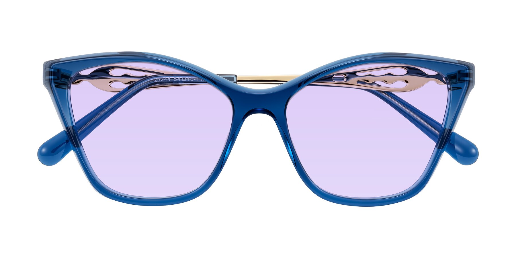Folded Front of Aspen in Transparent Blue with Light Purple Tinted Lenses