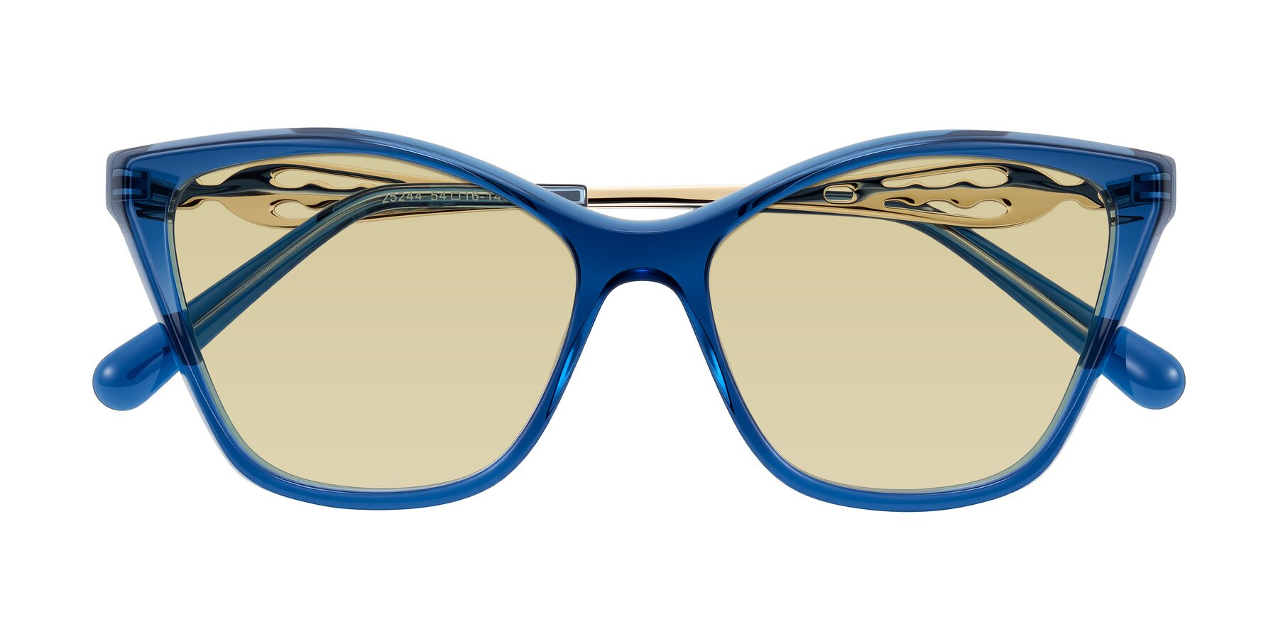 Folded Front of Aspen in Transparent Blue with Light Champagne Tinted Lenses