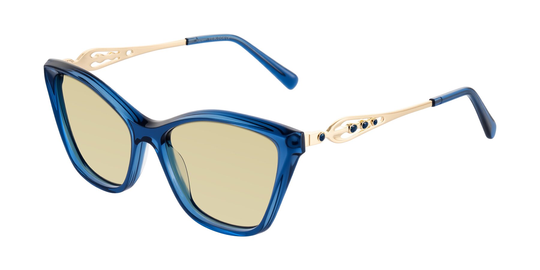 Angle of Aspen in Transparent Blue with Light Champagne Tinted Lenses